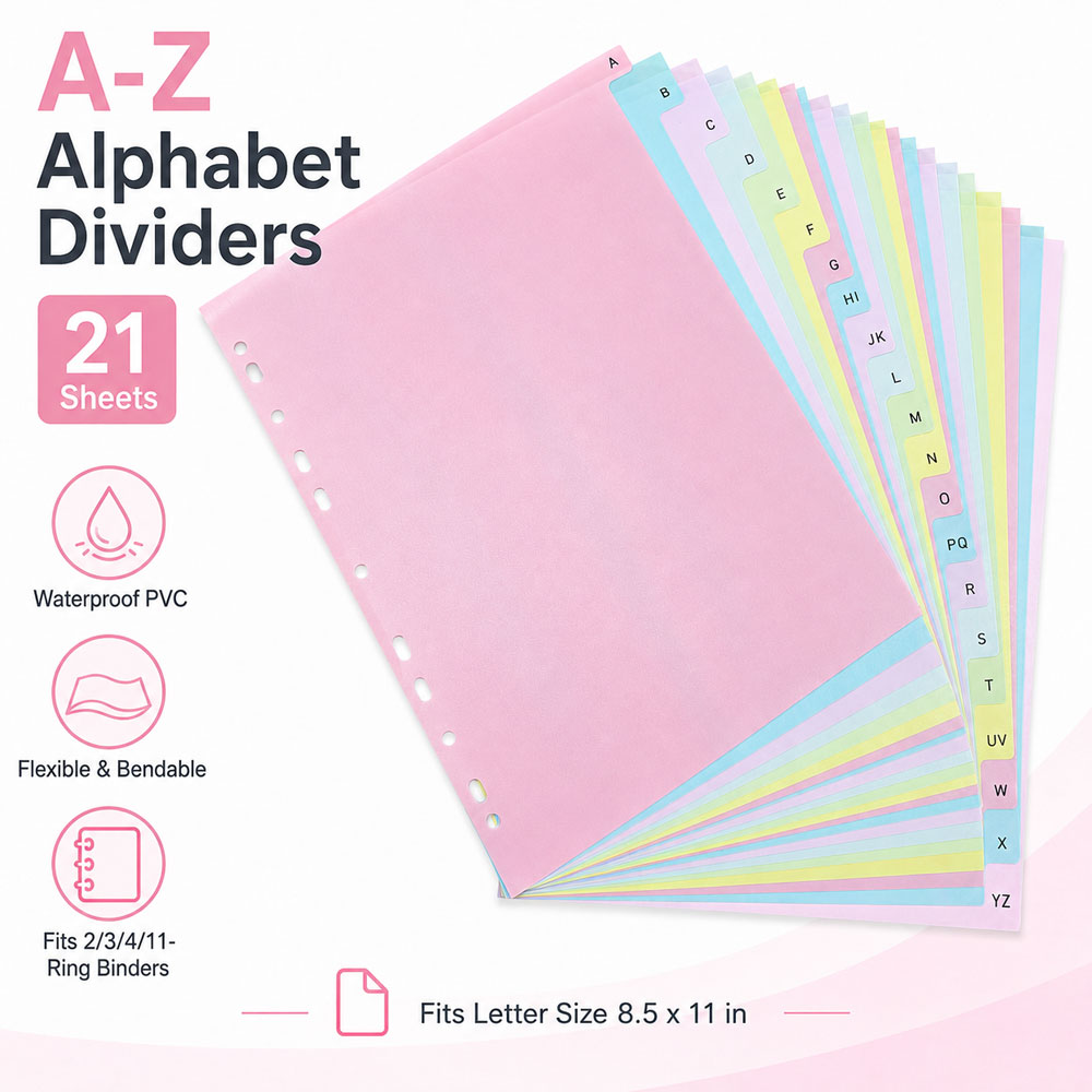 Index Tab Divider - Divisórias para fichário com alfabeto A-Z,